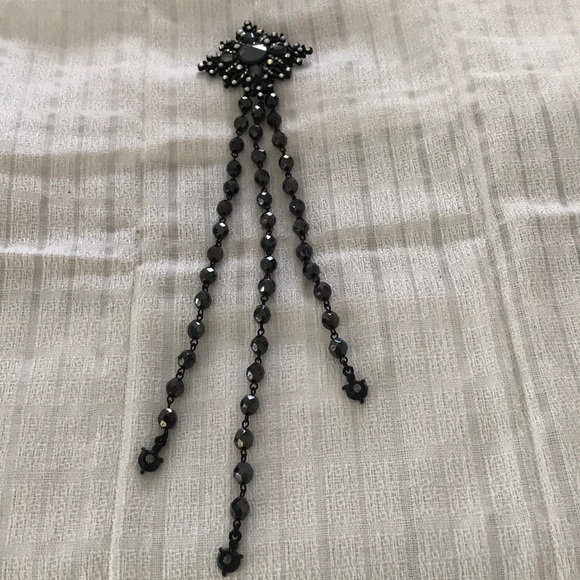 Vintage Type Black Jet & Rhinestone Brooch - Picture 4 of 7